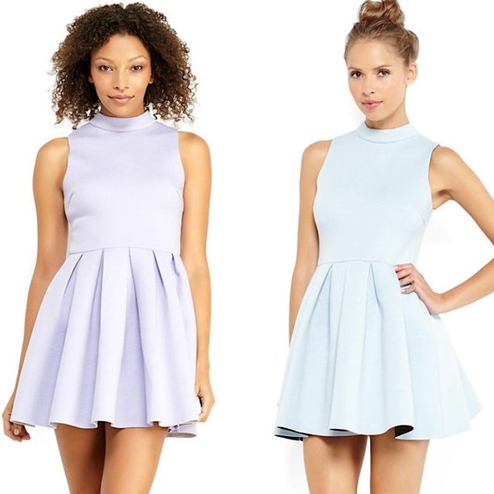 Sleeveless High-Neck Pleated Mini Dress in Soft Pastel
